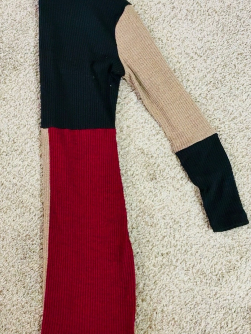 Colorblock Ribbed Sweater Dress - Black, Tan, Burgundy